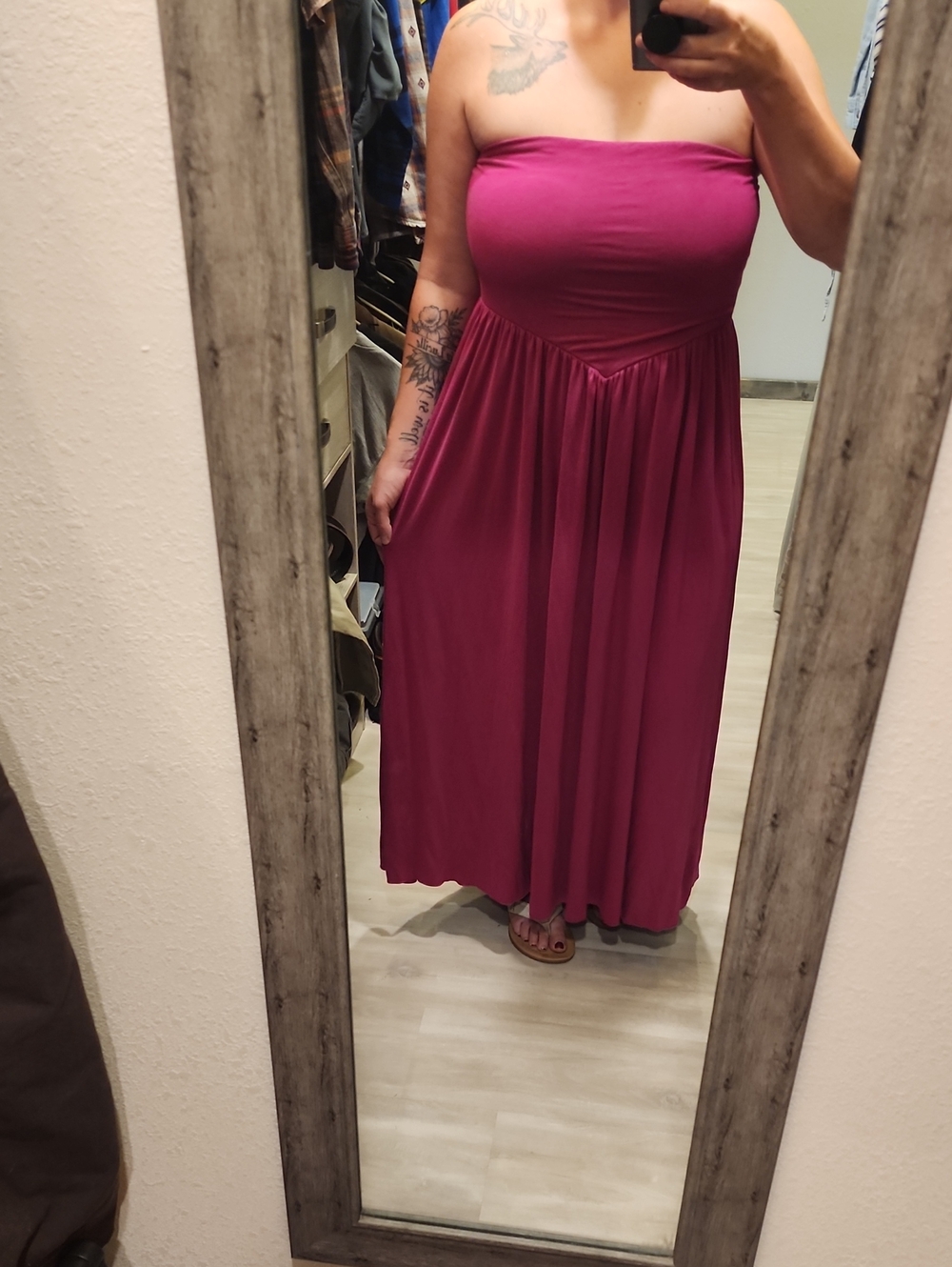 See You Monday Strapless Maxi Dress in Magenta